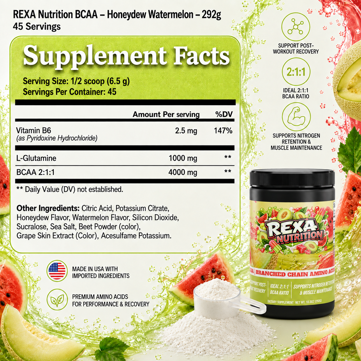 BCAA Post Workout Powder Honeydew & Watermelon